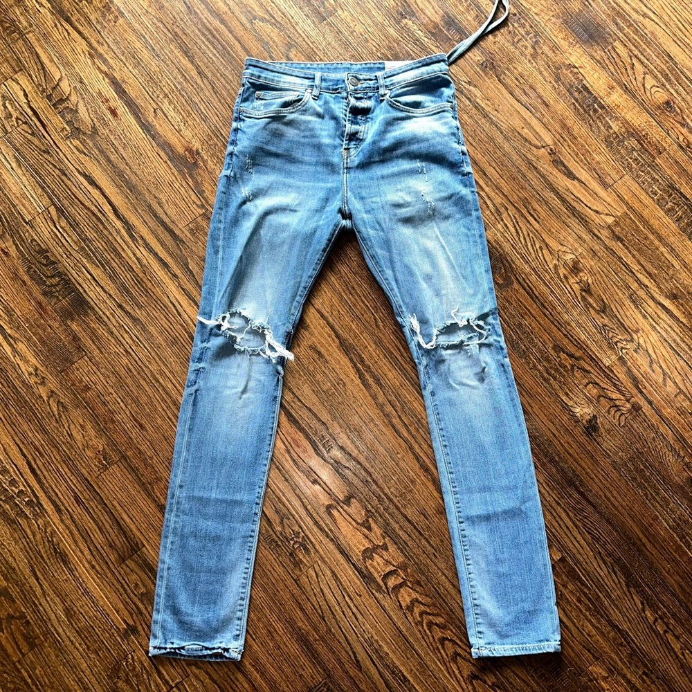 Kith Monroe Denim Pant Mens 30 Blue Indigo Stretch Jeans Slim Distressed